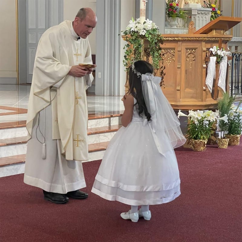 DDazzling Flower Crown Girls First Communion White Floral Wreath Lace Veil - Image 3